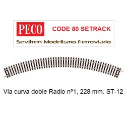 Vía curva doble Radio nº1, 228 mm. ST-12 (Peco Code 80 Setrack)