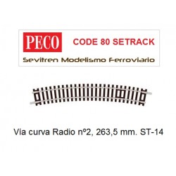 Vía curva Radio nº2, 263,5 mm. ST-14 (Peco Code 80 Setrack)