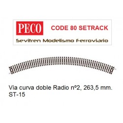 Vía curva doble Radio nº2, 263,5 mm. ST-15 (Peco Code 80 Setrack)