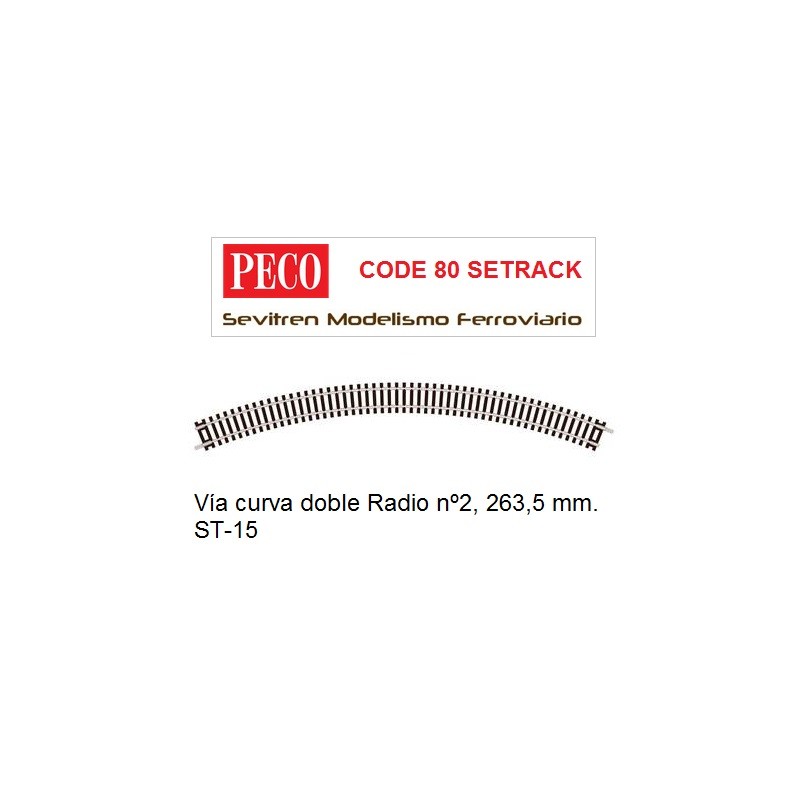 Vía curva doble Radio nº2, 263,5 mm. ST-15 (Peco Code 80 Setrack)