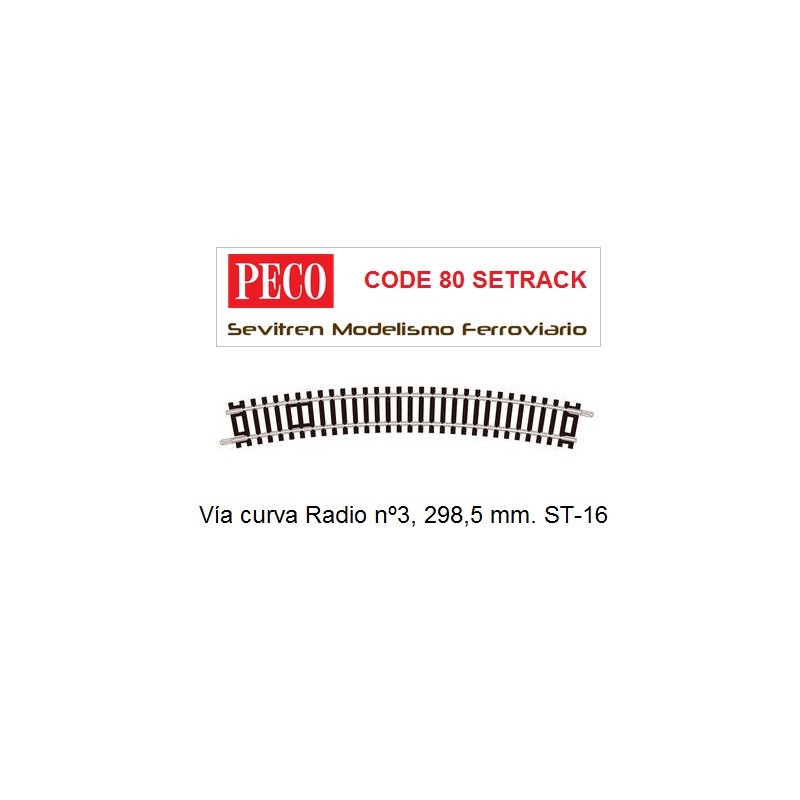 Vía curva Radio nº3, 298,5 mm. ST-16 (Peco Code 80 Setrack)