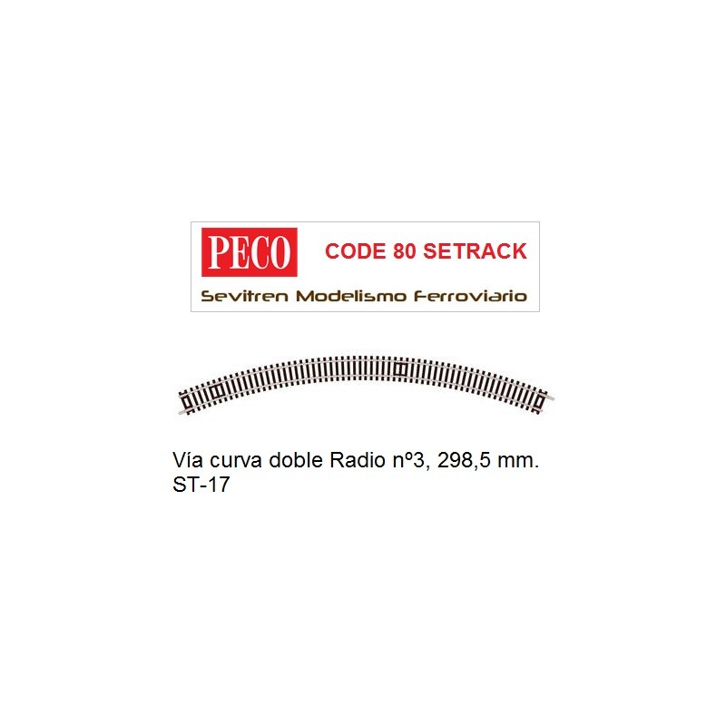 Vía curva doble Radio nº3, 298,5 mm. ST-17 (Peco Code 80 Setrack)