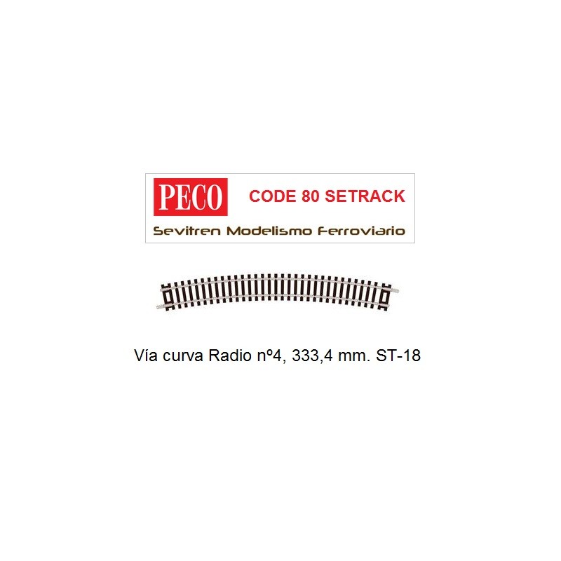Vía curva Radio nº4, 333,4 mm. ST-18 (Peco Code 80 Setrack)