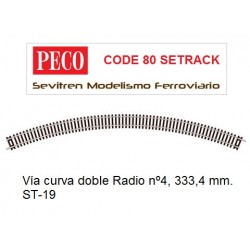 Vía curva doble Radio nº4, 333,4 mm. ST-19 (Peco Code 80 Setrack)