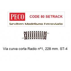 Vía curva corta Radio nº1, 228 mm. ST-4 (Peco Code 80 Setrack)
