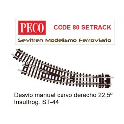 Desvío manual curvo derecho 22,5º Insulfrog. ST-44 (Peco Code 80 Setrack)
