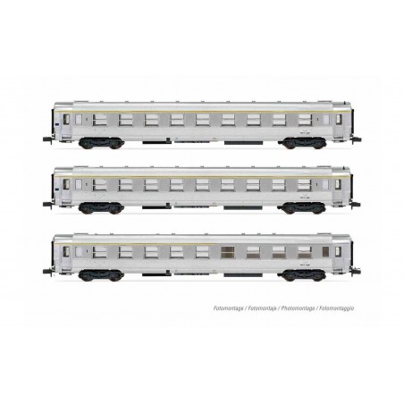 SNCF, 3-unit pack "Le Bourbonnais", DEV Inox coaches, 2 x A9 + 1 x A5 bar coach, period III  - Arnold HN4320