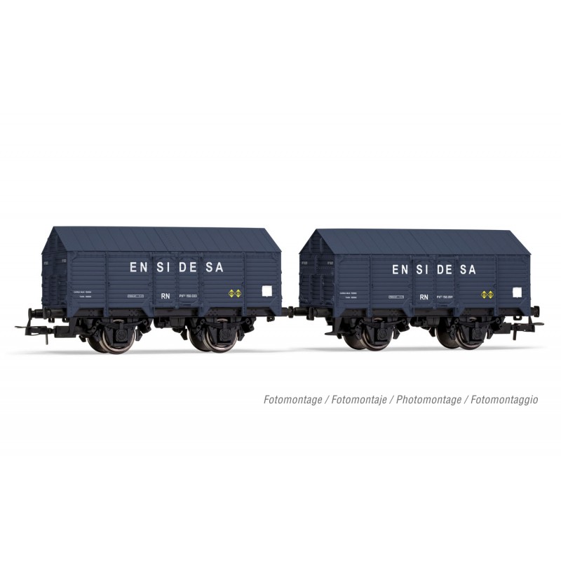 R.N., Set 2 vagones cubiertos 2 ejes PX, decoración gris "Ensidesa",ep III - Electrotren HE6009