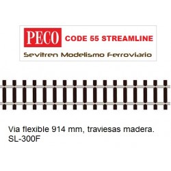 Via flexible 914 mm, traviesas madera. SL-300F (Peco Code 55 Streamline)