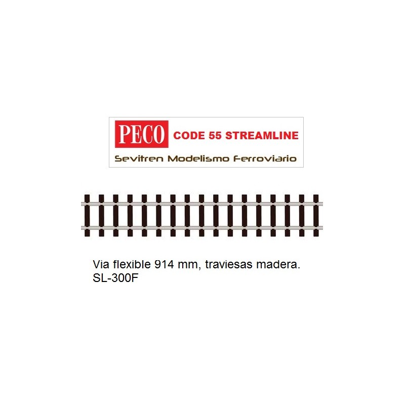 Via flexible 914 mm, traviesas madera. SL-300F (Peco Code 55 Streamline)