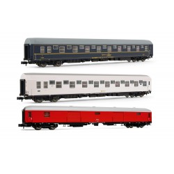 RENFE, Set 3 coches T2 azul, T2 blanco y furgón rojo D8, época IV-V, Arnold HN4345