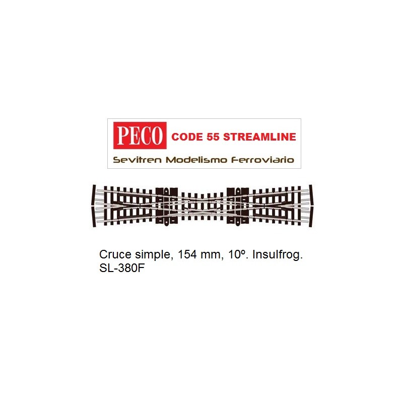 Cruce simple, 154 mm, 10º. Insulfrog. SL-380F (Peco Code 55 Streamline)