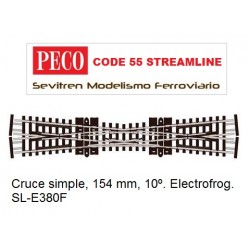 Cruce simple, 154 mm, 10º. Electrofrog. SL-E380F (Peco Code 55 Streamline)