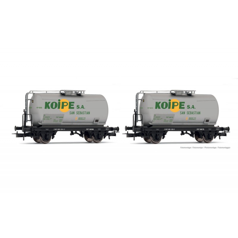 RENFE, Set 2 vagones cisternas de 2 ejes, decoración gris "KOIPE", ep IV - Electrotren HE6029