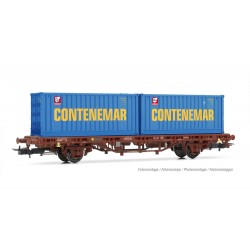 RENFE, 2-axle container wagon MC1 in oxid red livery with 2 x 20' refrigerated containers "Contenemar"- Electrotren HE6032