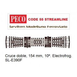 Cruce doble, 154 mm, 10º. Electrofrog. SL-E390F (Peco Code 55 Streamline)