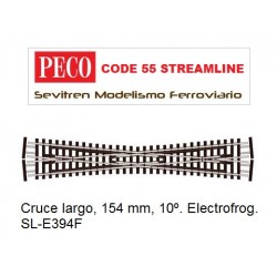 Cruce largo, 154 mm, 10º. Electrofrog. SL-E394F (Peco Code 55 Streamline)