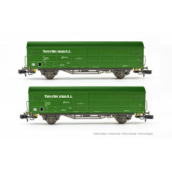 RENFE, set de 2 vagones cerrados de 2 ejes JPD, decoración verde, «Toro y Betolaza», ép. V Arnold HN6580