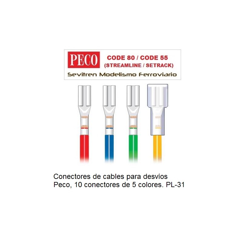 Conectores de cables para desvíos Peco, 10 conectores de 5 colores. PL-31