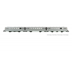 RENFE, 3-unit diesel railcar 591.300, silver livery without UIC markings, ep. III- DCC Sound.  Arnold HN2352S