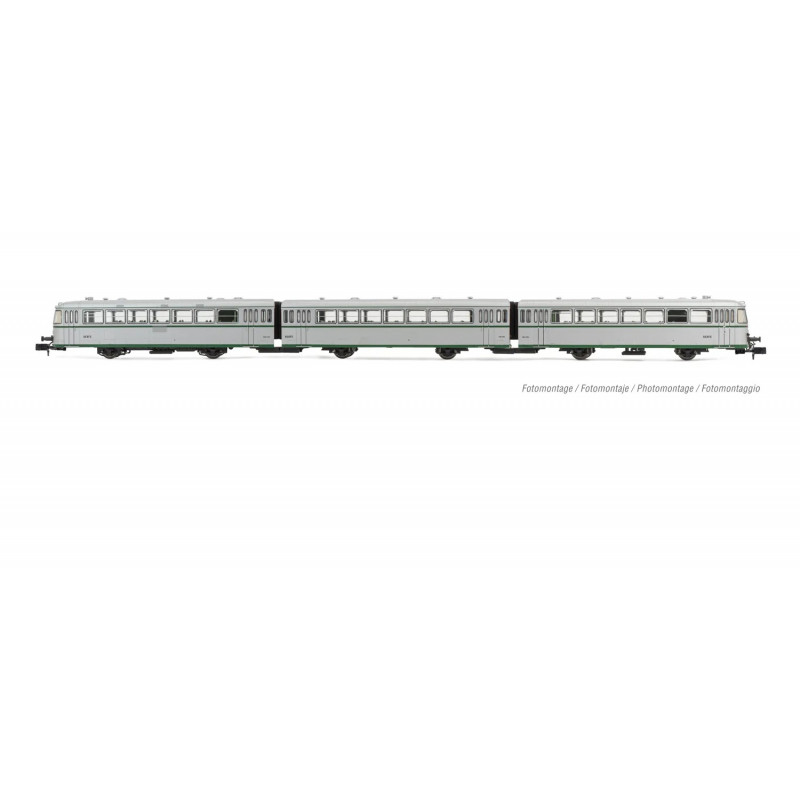 RENFE, 3-unit diesel railcar 591.300, silver livery without UIC markings, ep. III- DCC Sound.  Arnold HN2352S