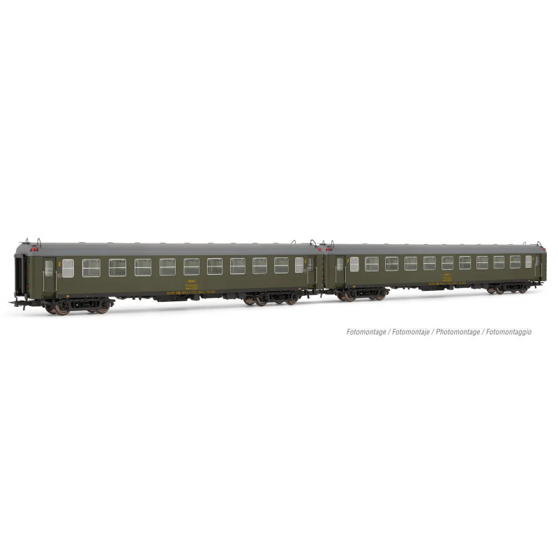 RENFE, 2-unit set 5000 coaches, BB4 2nd class, with UIC rubber vestibules, olive green livery, ep. IV. Electrotren HE4026