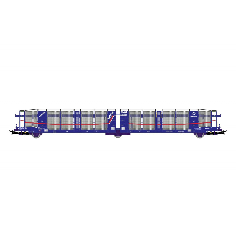 TRANSFESA/POOL HISPANAUTO, plataforma de 3 ejes para coches, con rejillas, «Mega Car Carrier», ép. V-VI- Electrotren HE6067