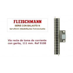 Straight power feed track 2 poles, length 111 mm with interference suppressor. Ref 9108 (Fleischmann N)