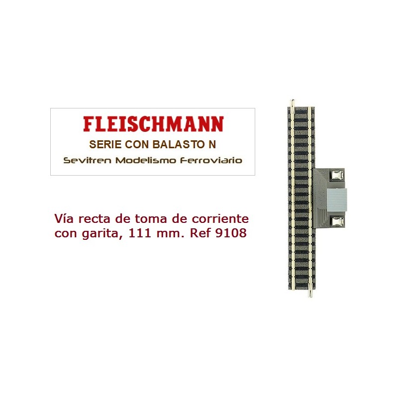 Straight power feed track 2 poles, length 111 mm with interference suppressor. Ref 9108 (Fleischmann N)