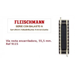 Vía recta encarriladora, 55,5 mm. Ref 9115 (Fleischmann N Balasto)