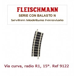 Vía curva, radio R1, 15°. Ref 9122 (Fleischmann N Balasto)