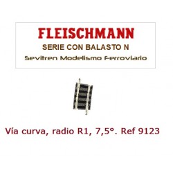 Vía curva, radio R1, 7,5°. Ref 9123 (Fleischmann N Balasto)