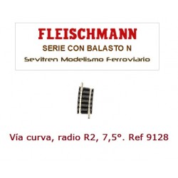 Vía curva, radio R2, 7,5°. Ref 9128 (Fleischmann N Balasto)