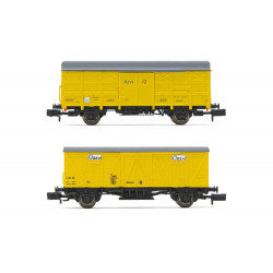AZVI, set de 2 vagones cerrados de 2 ejes, decoración amarillo, compuesto de 1 vagón J2 y 1 vagón J3, ép. V-VI Arnold HN6517