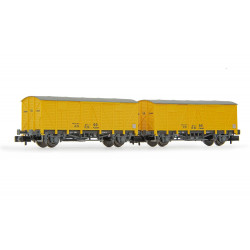 R.N., set de 2 vagones cerrado J-300.000 decoración amarilla. Ep III Arnold HN6554