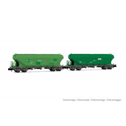RENFE, set de 2 vagones tolva de 4 ejes TT5 con paredes planas, decoración verde, ép. V- Arnold HN6624