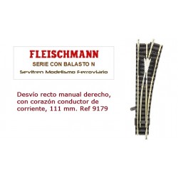 Right hand standard point for manual operation, with current-conducting frog. Length 111 mm.. Ref 9179 (Fleischmann N)