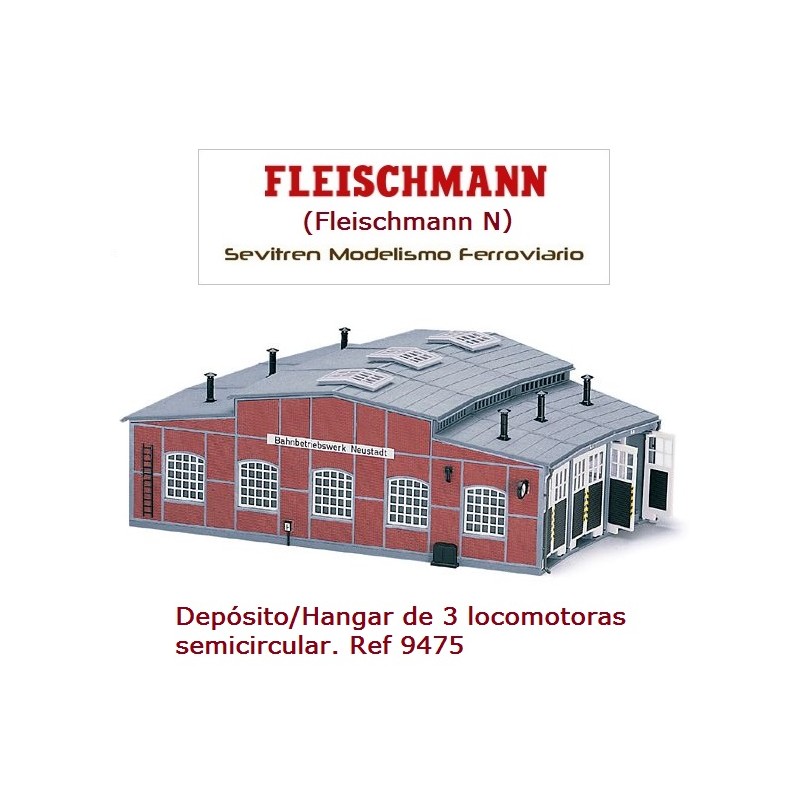 Depósito/Hangar de 3 locomotoras semicircular. Ref 9475 (Fleischmann N)