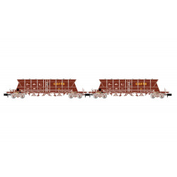 RENFE, 2-unit pack 4-axle coal hopper wagons Faoos "SALTRA / CARFE", brown livery, loaded w. coal, ep. IV-V - Arnold HN6671