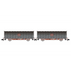 RENFE, set de dos vagones lona tipo Lis, decoración óxido/gris con logo Transfesa antiguo, ép. IV Arnold HN6695