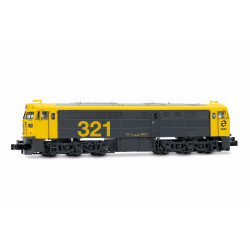 RENFE, locomotora diesel 321-025, con quitanieves, decoración amarillo-gris, ép. V - Arnold HN2632