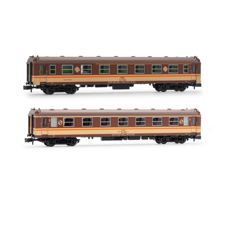 Set de 2 coches tipo 5000. Coche AAR cafetería y BB1 2º clase, dec. "estrella" ép. IV- Arnold HN4479