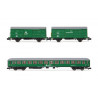ADIF, set decoración verde, 2 vagones cerrados de 2 ejes J2 y 1 coche SSV-500, ép. VI- Arnold HN6576