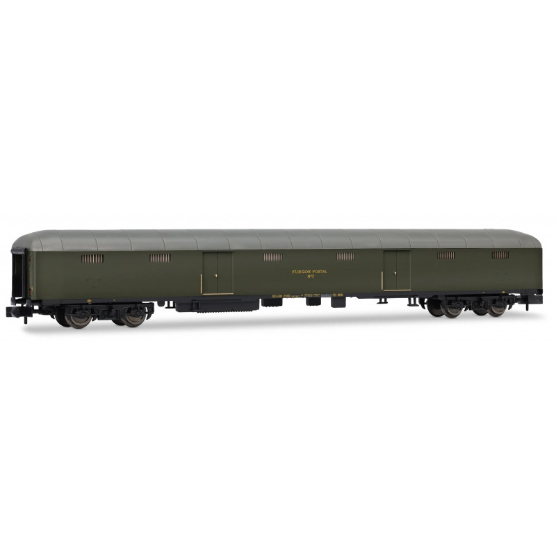 RENFE, DGCT-7 postal van "Furgón Postal nº7", olive green livery with large lettering and markings, ep. III-IV Arnold HN4505