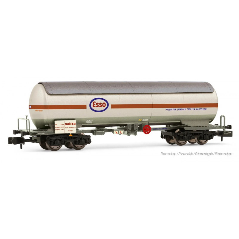 RENFE, 4-axle ammonia tank wagon PRR, "ESSO-Saltra" grey-white-orange livery, ep.III-IV- Arnold HN6724