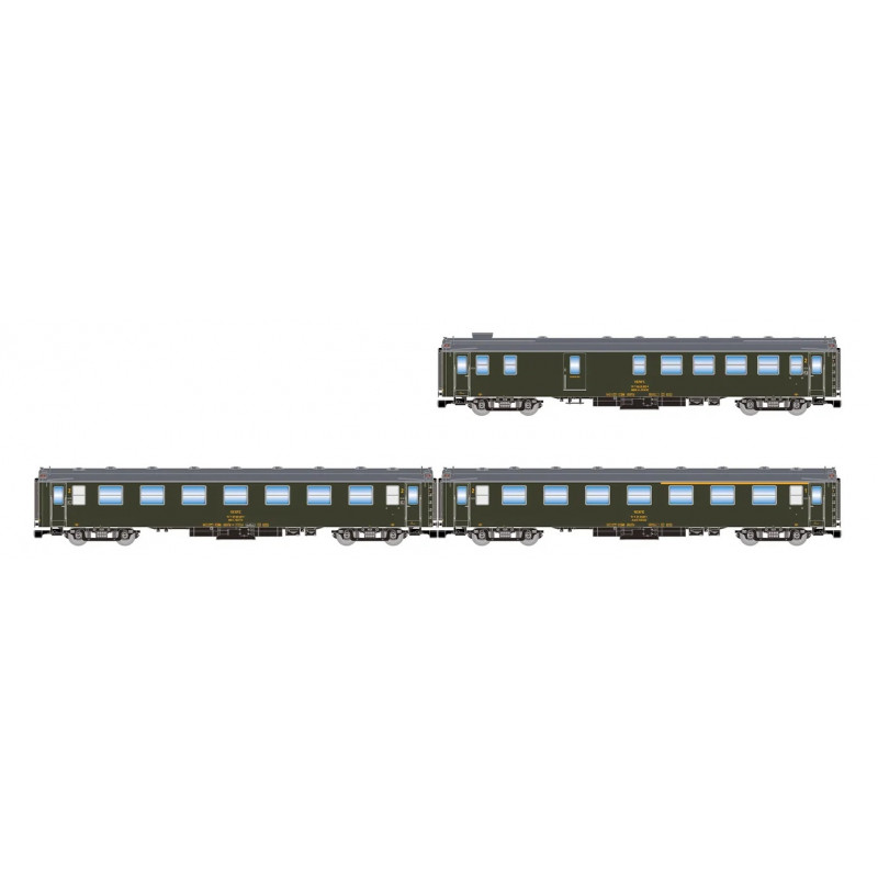 RENFE, 3-unit pack of 5000 coaches, BBD4 baggage + BB1 2nd + AAB mixed, with old bellows, green livery, ep. IV- Arnold HN4514