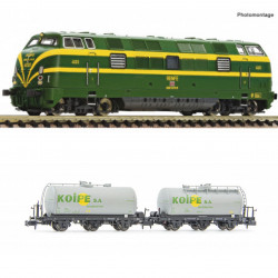 Loc. diésel RENFE 340-020-3 y 2 cisternas 3 ejes Koipe. Fleishcmann 7360026+Arnold 6611