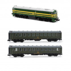 Locomotive Alco 2100 RENFE +  2-unit pack 5000 coaches, 2 x BB4 2nd class, ep. IV .Arnold HN4478+Mftrain N13230