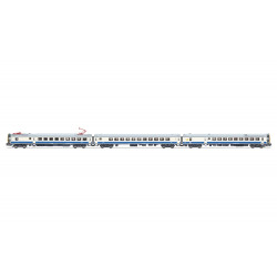 RENFE, automotor eléctrico 444-011, decoración azul/blanco,  ép. V. Sonido. Arnold HN2618S