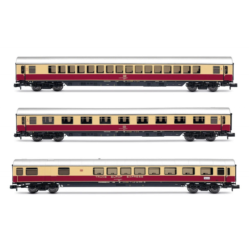AKE, set de 3 coches "Rheingold", set 2/2: 1 coche restaurante+ coche 1º clase + coche Apmz, ép. VI - Arnold HN4508